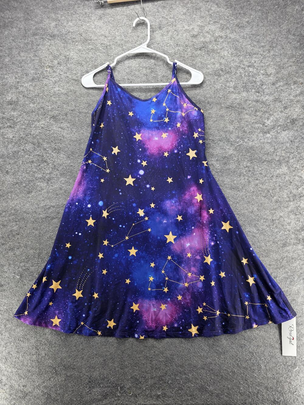 Rosegal Dress Womens US 12 Blue Geometric Slip Trapeze Swing Galaxy Stars